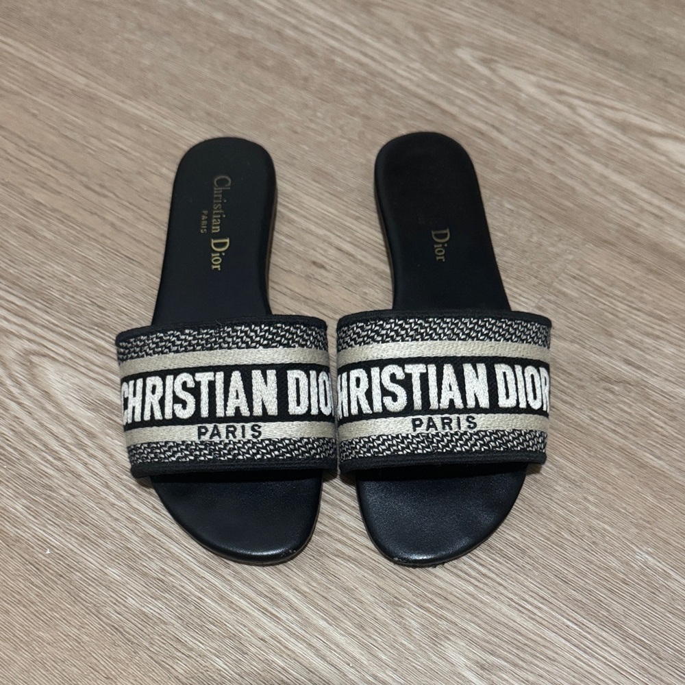 CD Navy and Ivory Logo Slide Sandals
